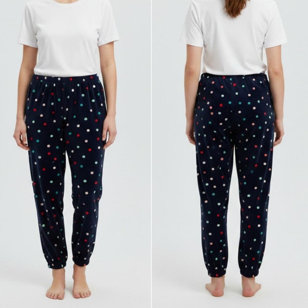 Joyspun Womens XL 16-18 Blue Polka Dot Fleece Jogger Pajama Pants